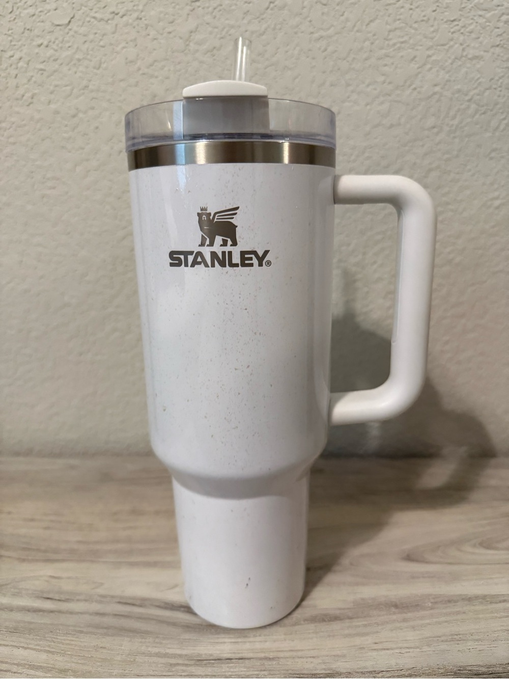 Stanley White Insulated Travel Tumbler with Handle and Clear Lid